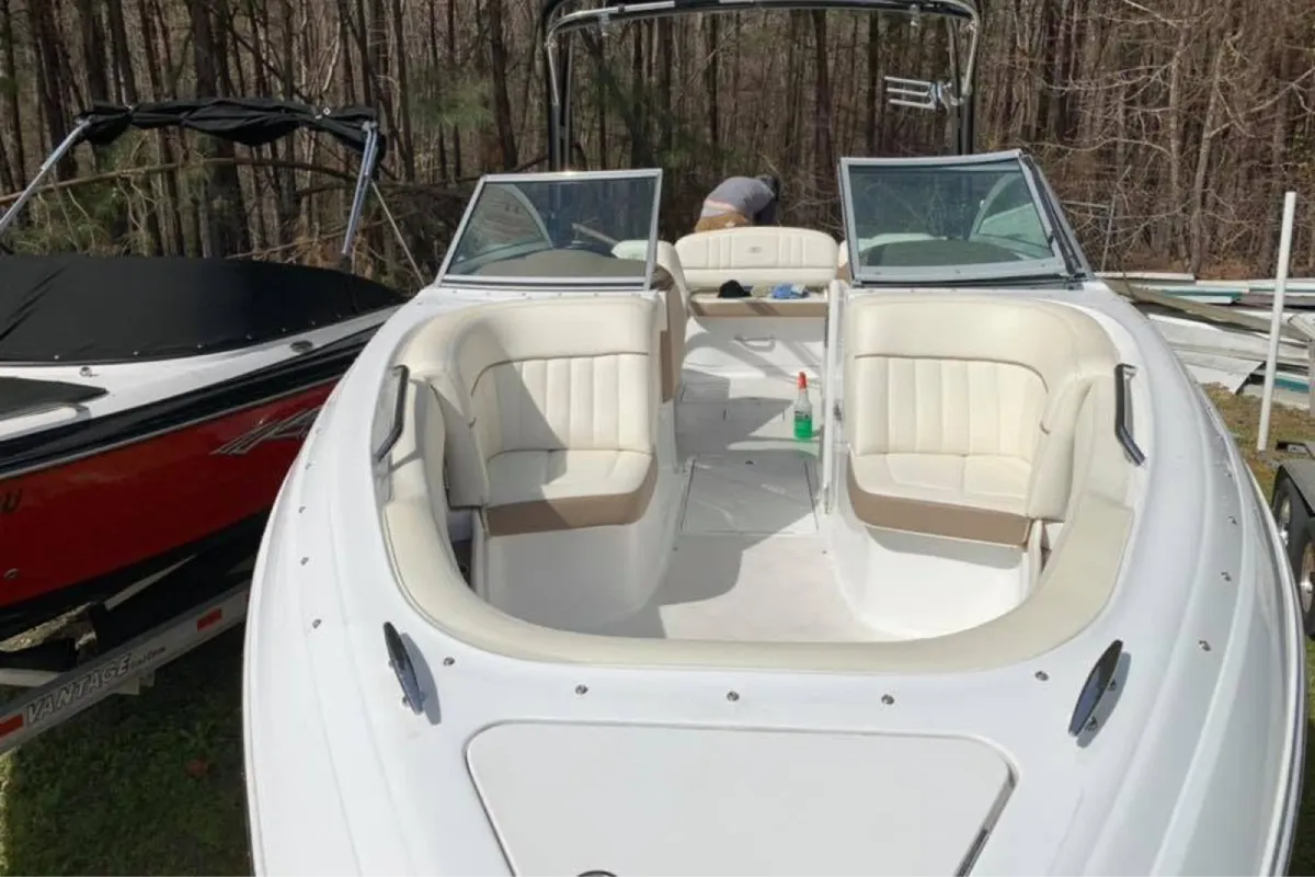 White boat interior cleaned and detailed for a fresh finish.